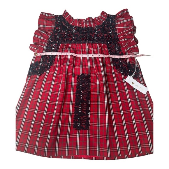 J. Marie Red Tartan Rayna Plaid Ruffle Neck Embroidery Top NEW Size M Holidays - Picture 7 of 12